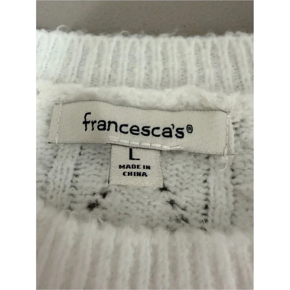 Francesca's Lorain Ruffled Pointelle Sweater Size Large Ivory Cozy Flounce Cuff